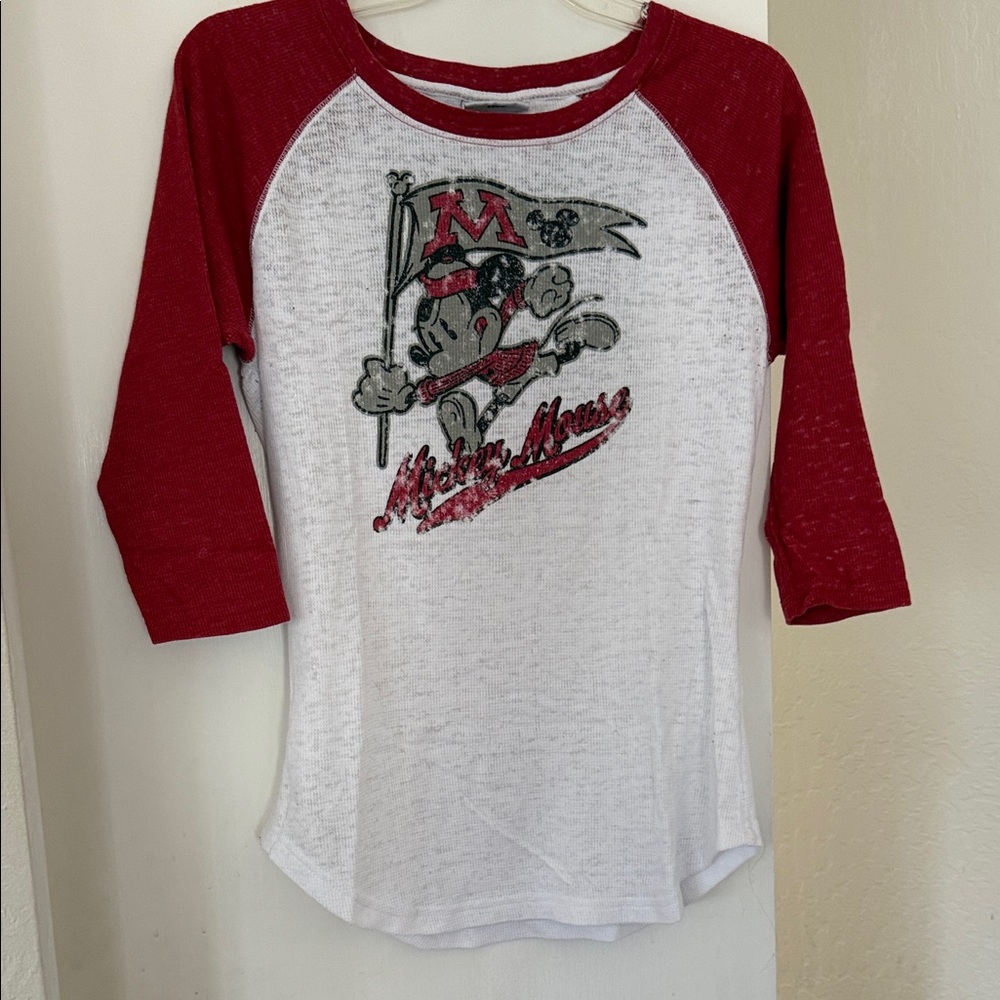 Disney Mickey Mouse Red and White Long Sleeve Tee